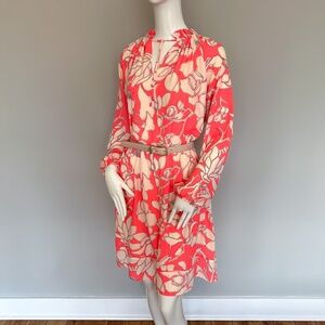 $440 NWT Marc Cain Floral Neon Pink Cream Long Sleeve Short Above Knee Dress N3